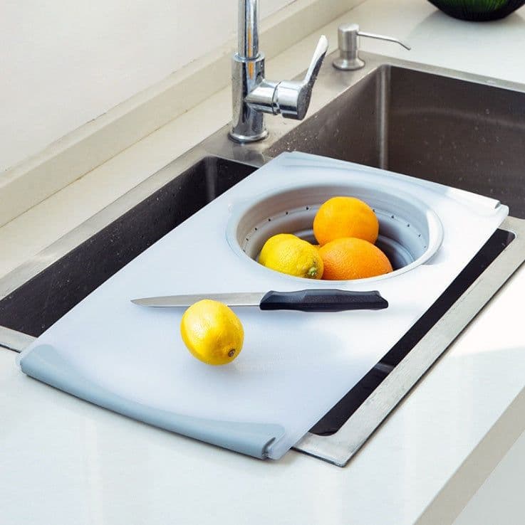 image-Innovative Multi-Functional 3 in 1 Chopping Board Detachable Folding Drain Basket Sink Cutting Board