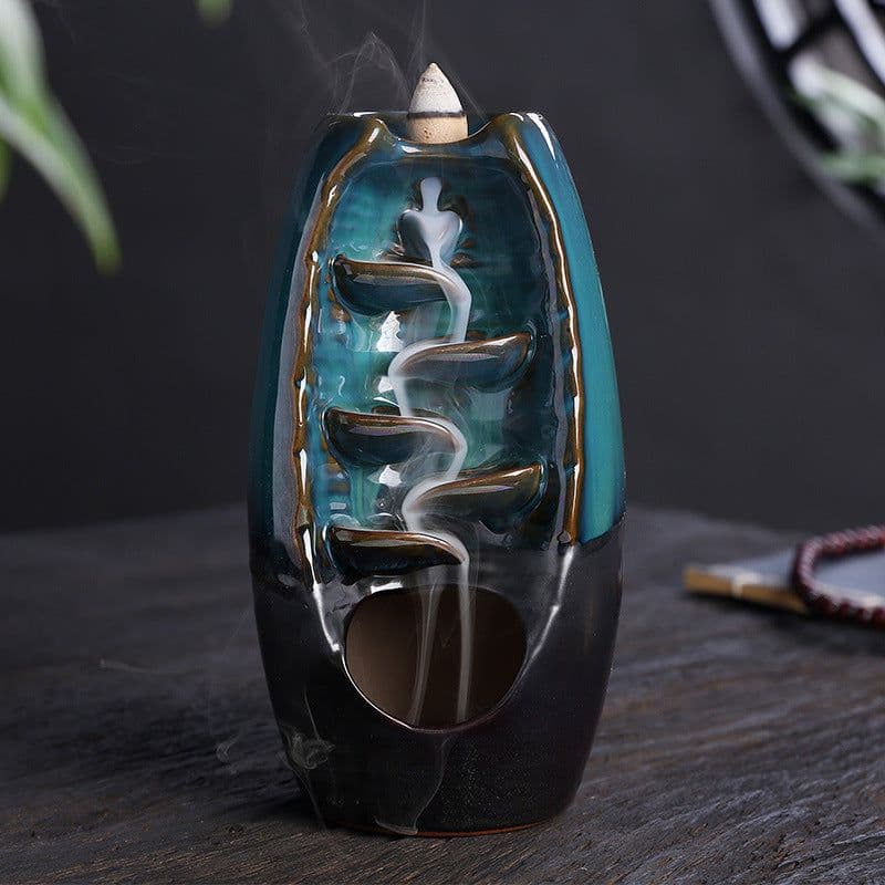 image-Cross-border products, ceramic backflow incense burner, both right and left, backflow smoke incense burner, send 50 incense sticks, send non-slip pads, large, medium and small