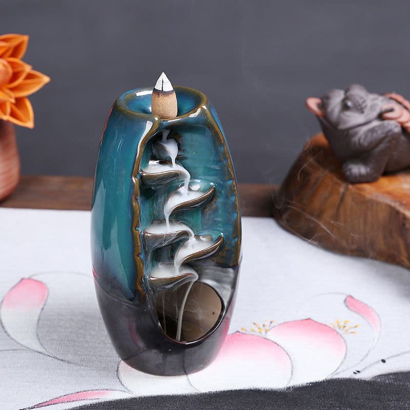 image-Cross-border products, ceramic backflow incense burner, both right and left, backflow smoke incense burner, send 50 incense sticks, send non-slip pads, large, medium and small
