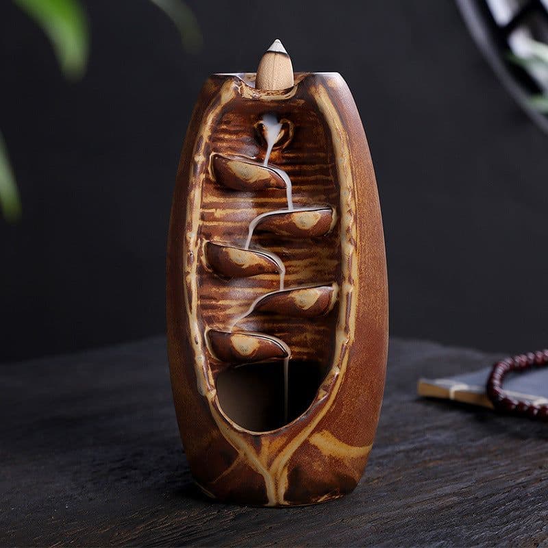 image-Cross-border products, ceramic backflow incense burner, both right and left, backflow smoke incense burner, send 50 incense sticks, send non-slip pads, large, medium and small