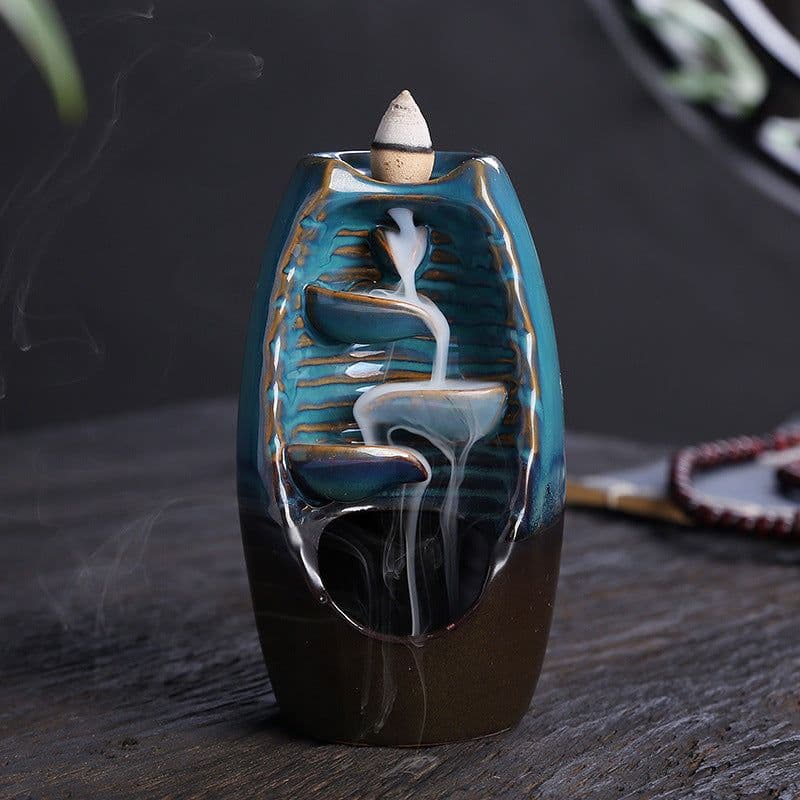 image-Cross-border products, ceramic backflow incense burner, both right and left, backflow smoke incense burner, send 50 incense sticks, send non-slip pads, large, medium and small