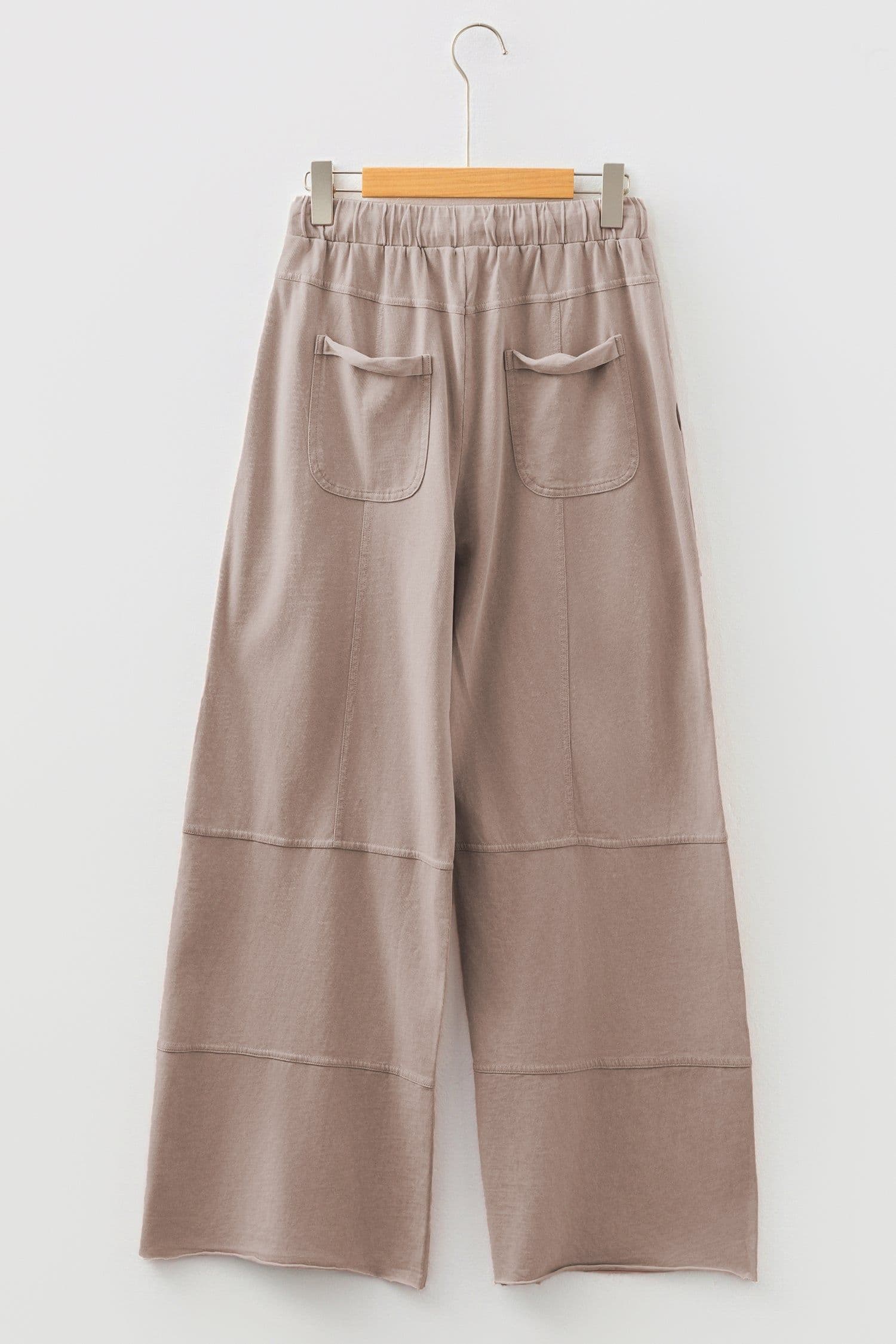 image-Smoke Gray Mineral Wash Exposed Seam Drawstring Elastic Waistband Wide Leg Cargo Pants