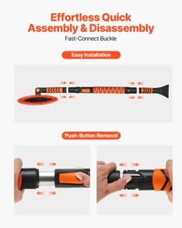 image-VEVOR Kit de pelle à neige et balai à neige extensible de 107 cm, tête de brosse pivotante à 180°, kit d'outils de déneigement 4 en 1, poignée antidérapante, portable et réglable, pour voiture, camion