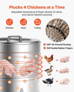 image-VEVOR Chicken Plucker Machine - 1200W 25.6" Stainless Steel Drum