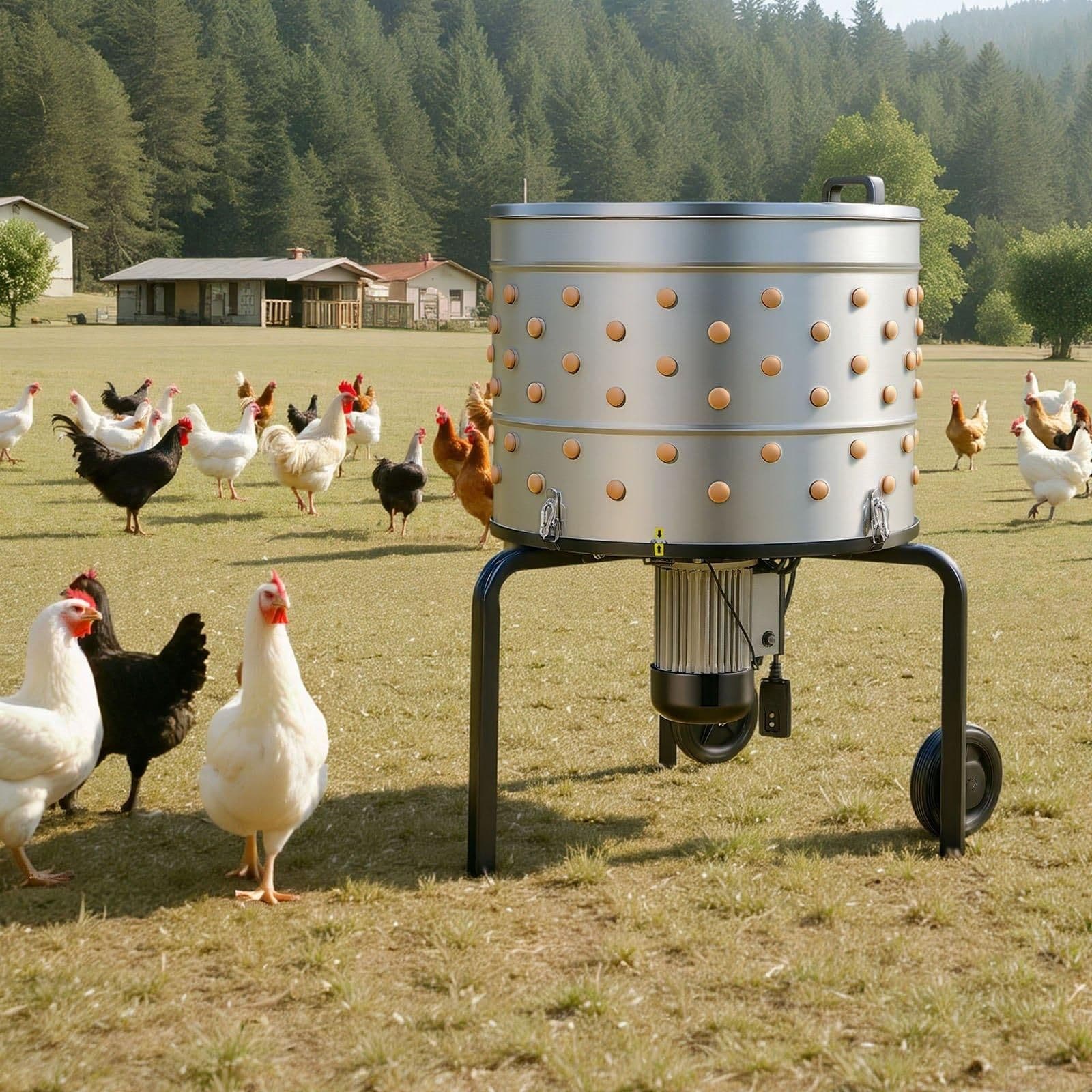image-VEVOR Chicken Plucker Machine - 1200W 25.6" Stainless Steel Drum