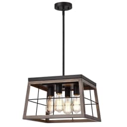 image-CHLOE Lighting IRONCLAD Industrial 4 Light Ancient Wood Large Pendant Ceiling Fixture 16" Wide