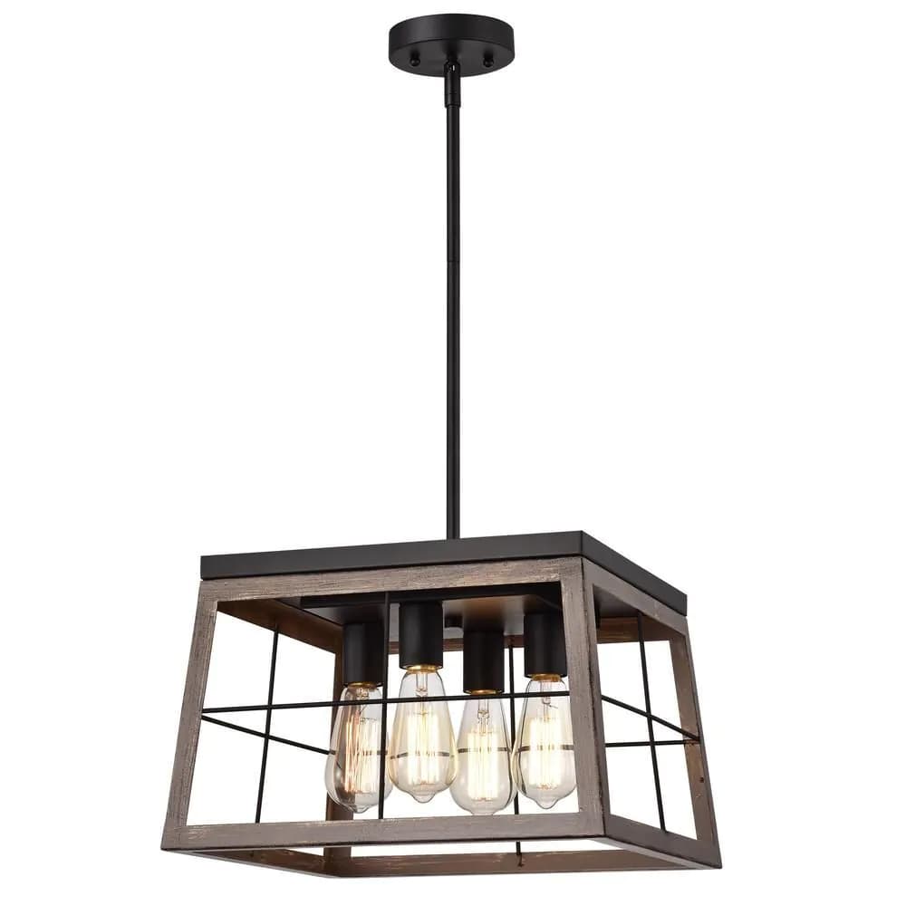 image-CHLOE Lighting IRONCLAD Industrial 4 Light Ancient Wood Large Pendant Ceiling Fixture 16" Wide