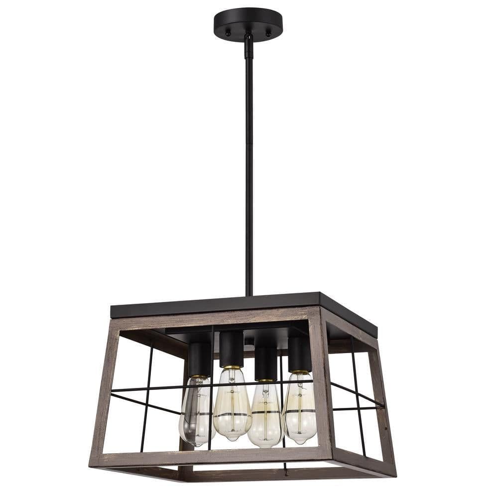image-CHLOE Lighting IRONCLAD Industrial 4 Light Ancient Wood Large Pendant Ceiling Fixture 16" Wide