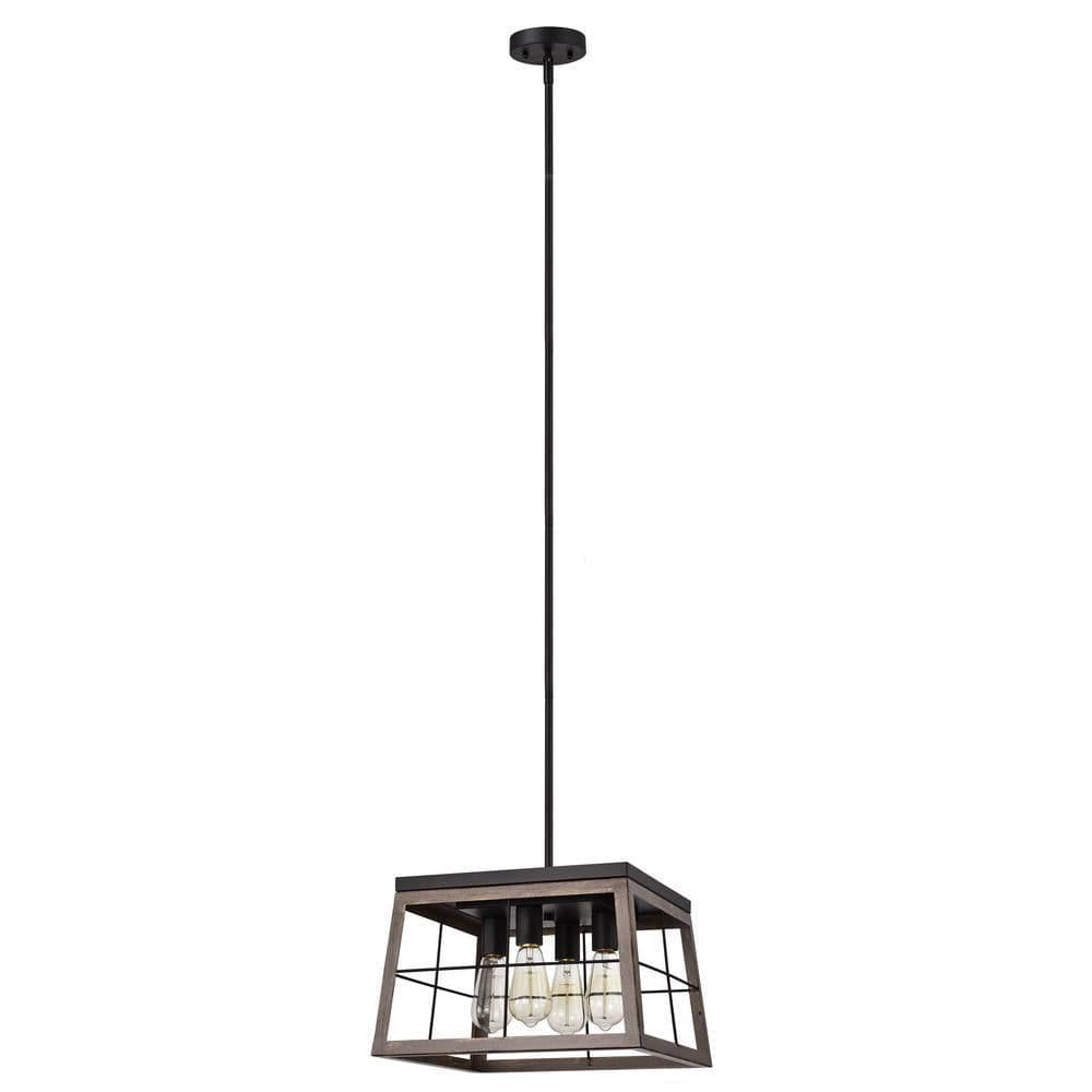 image-CHLOE Lighting IRONCLAD Industrial 4 Light Ancient Wood Large Pendant Ceiling Fixture 16" Wide