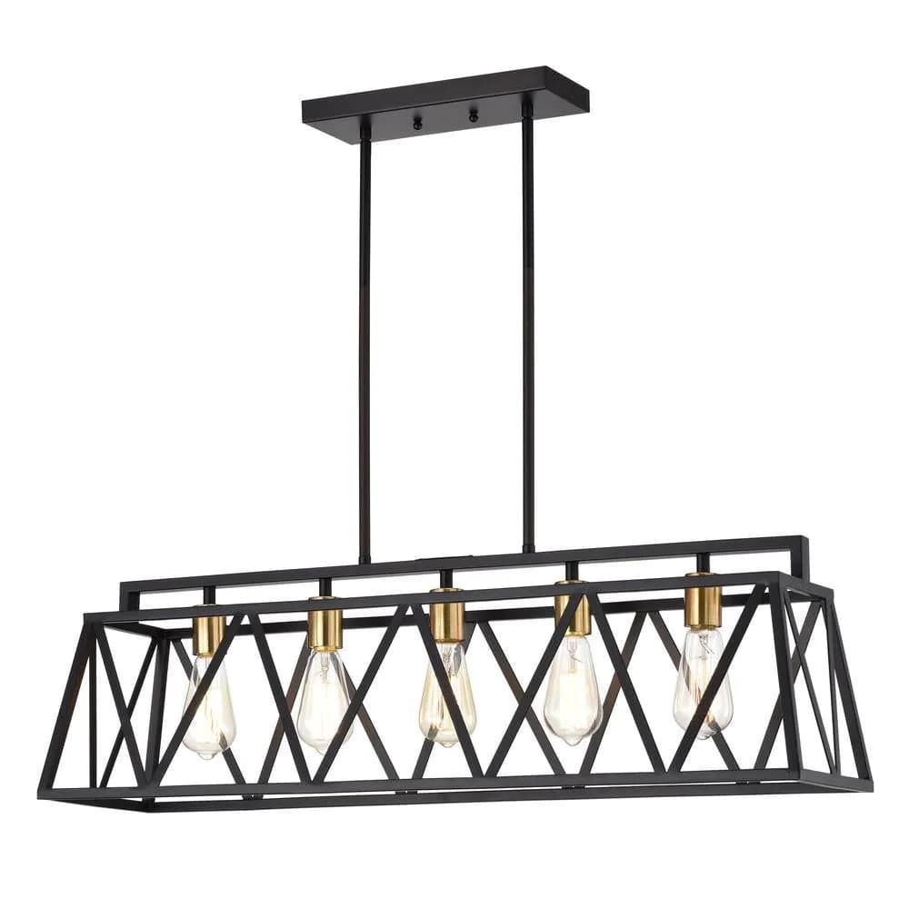 image-CHLOE Lighting IRONCLAD Industrial 5 Light Textured Black Island Pendant Ceiling Fixture 35" Wide
