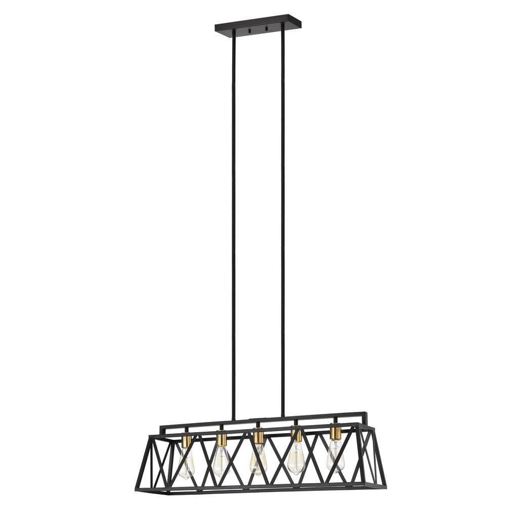 image-CHLOE Lighting IRONCLAD Industrial 5 Light Textured Black Island Pendant Ceiling Fixture 35" Wide