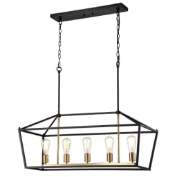 image-CHLOE Lighting IRONCLAD Industrial 5 Light Textured Black Island Pendant Ceiling Fixture 36" Wide