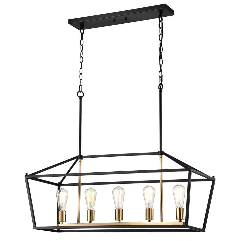 image-CHLOE Lighting IRONCLAD Industrial 5 Light Textured Black Island Pendant Ceiling Fixture 36" Wide