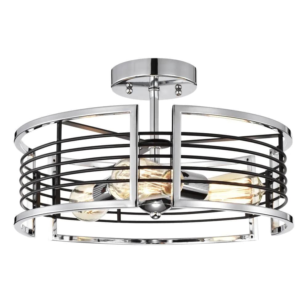image-CHLOE Lighting IRONCLAD Industrial 3 Light Chrome Semi-Flush Ceiling Fixture 15" Wide