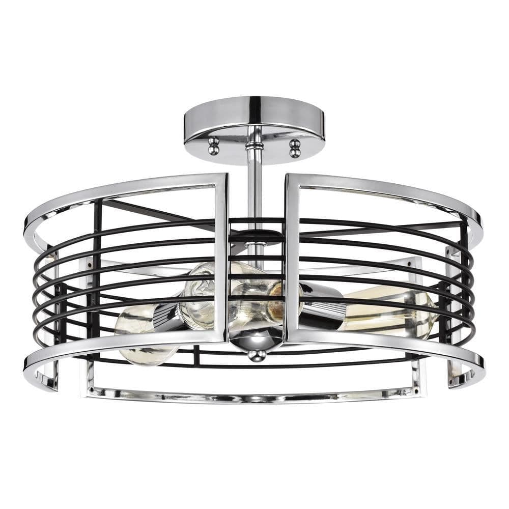 image-CHLOE Lighting IRONCLAD Industrial 3 Light Chrome Semi-Flush Ceiling Fixture 15" Wide