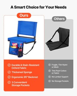image-VEVOR Folding Stadium Seat - Blue Padded Bleacher Chair 17"