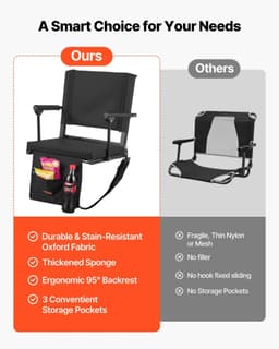 image-VEVOR Stadium Seat 2PCS - Black Portable Bleacher Chair with Armrest