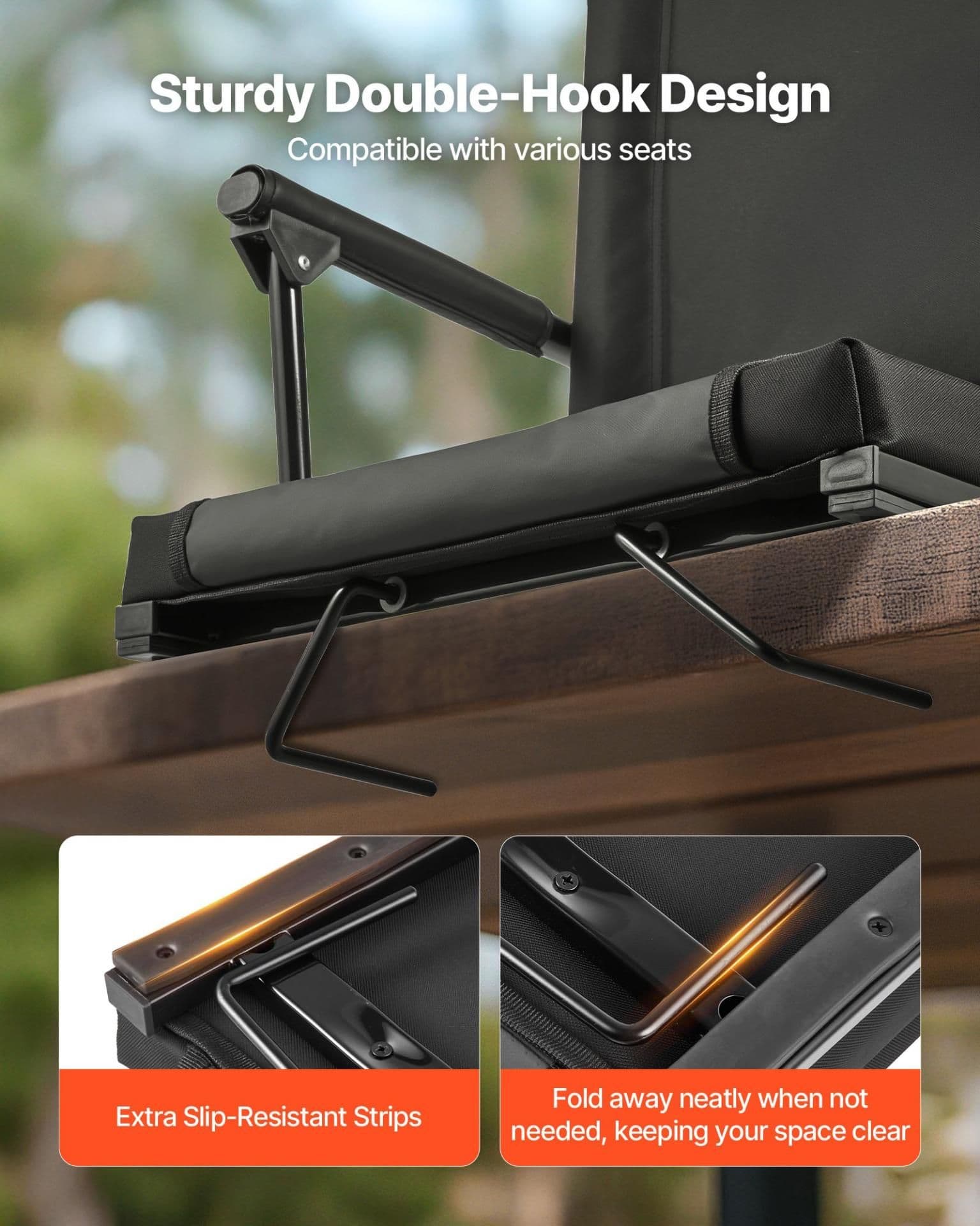 image-VEVOR Stadium Seat 2PCS - Black Portable Bleacher Chair with Armrest