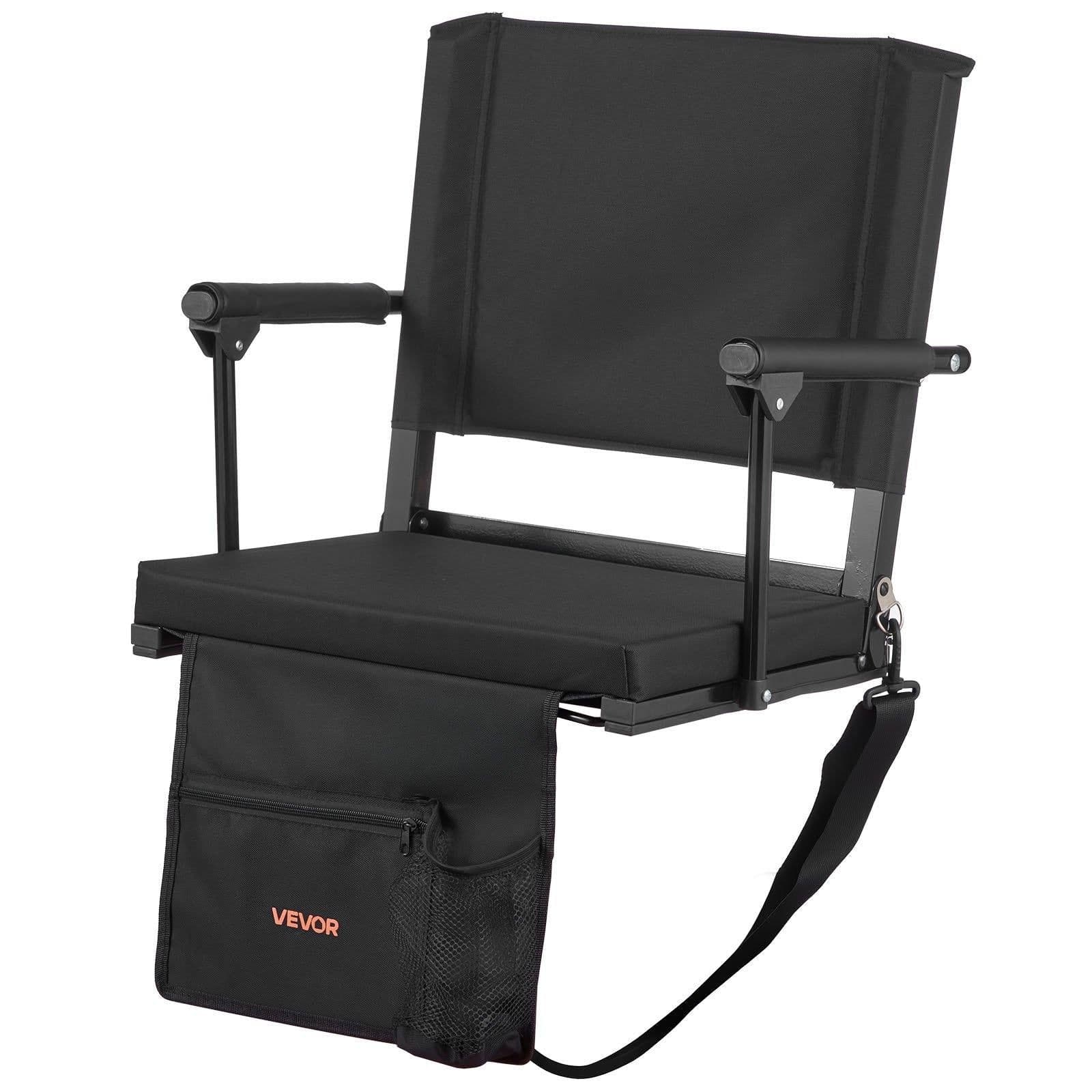 image-VEVOR Stadium Seat 2PCS - Black Portable Bleacher Chair with Armrest