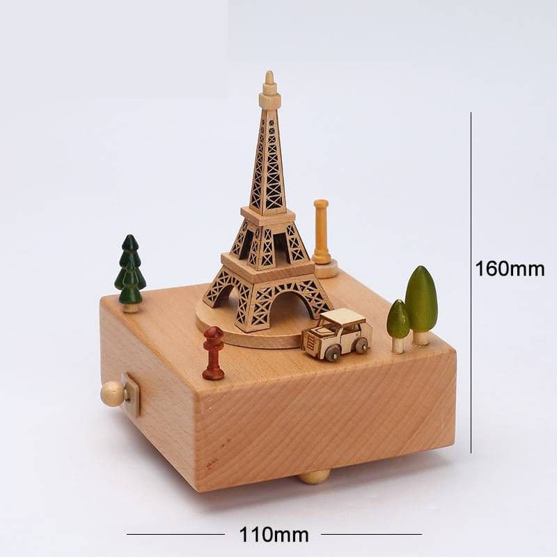 image-Wooden building model music box birthday gift
