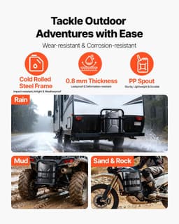image-VEVOR Metal Fuel Container, 5.3 Gallon, Fuel Jerry Can with Spout and Comfort Handle, 6 L/min Max Flow Rate, Leakproof & Corrosion-resistant Metal Gas Tank Most Cars Motorcycle ATV UTV, Black