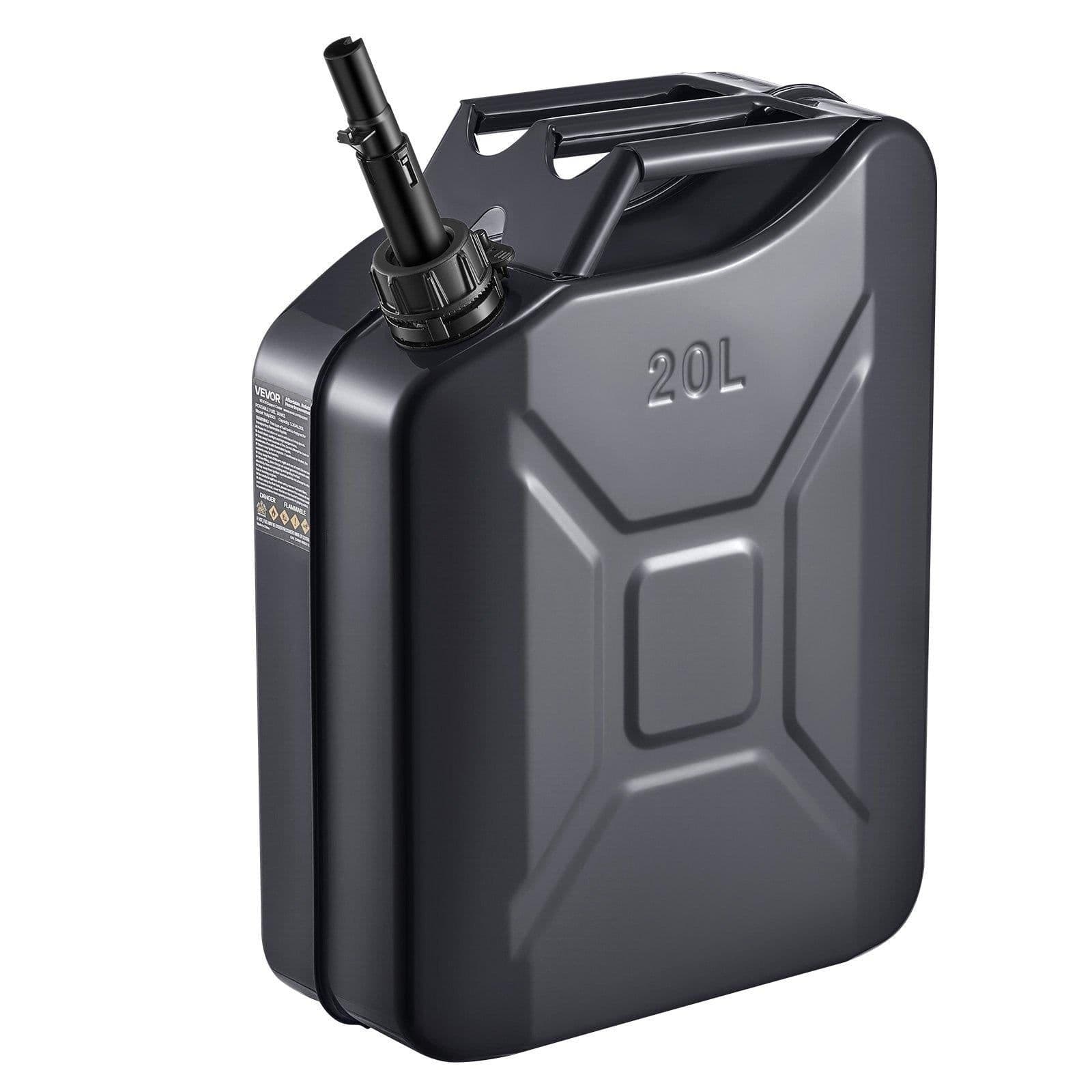 image-VEVOR Metal Fuel Container, 5.3 Gallon, Fuel Jerry Can with Spout and Comfort Handle, 6 L/min Max Flow Rate, Leakproof & Corrosion-resistant Metal Gas Tank Most Cars Motorcycle ATV UTV, Black