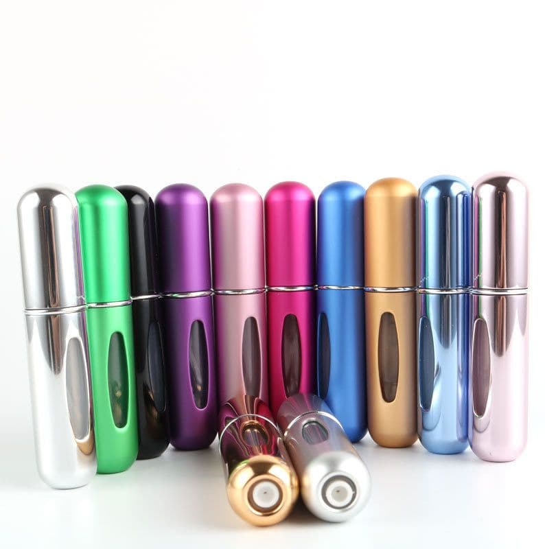 image-New portable 5ml mini self-pump perfume bottle bottom refillable spray bottle aluminum perfume empty bottle