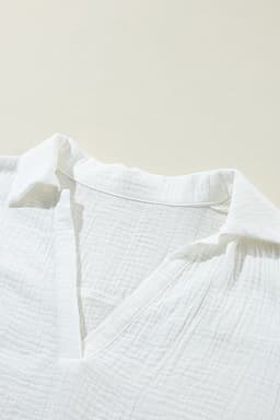 image-White Crinkled Lace Splicing V Neck Blouse