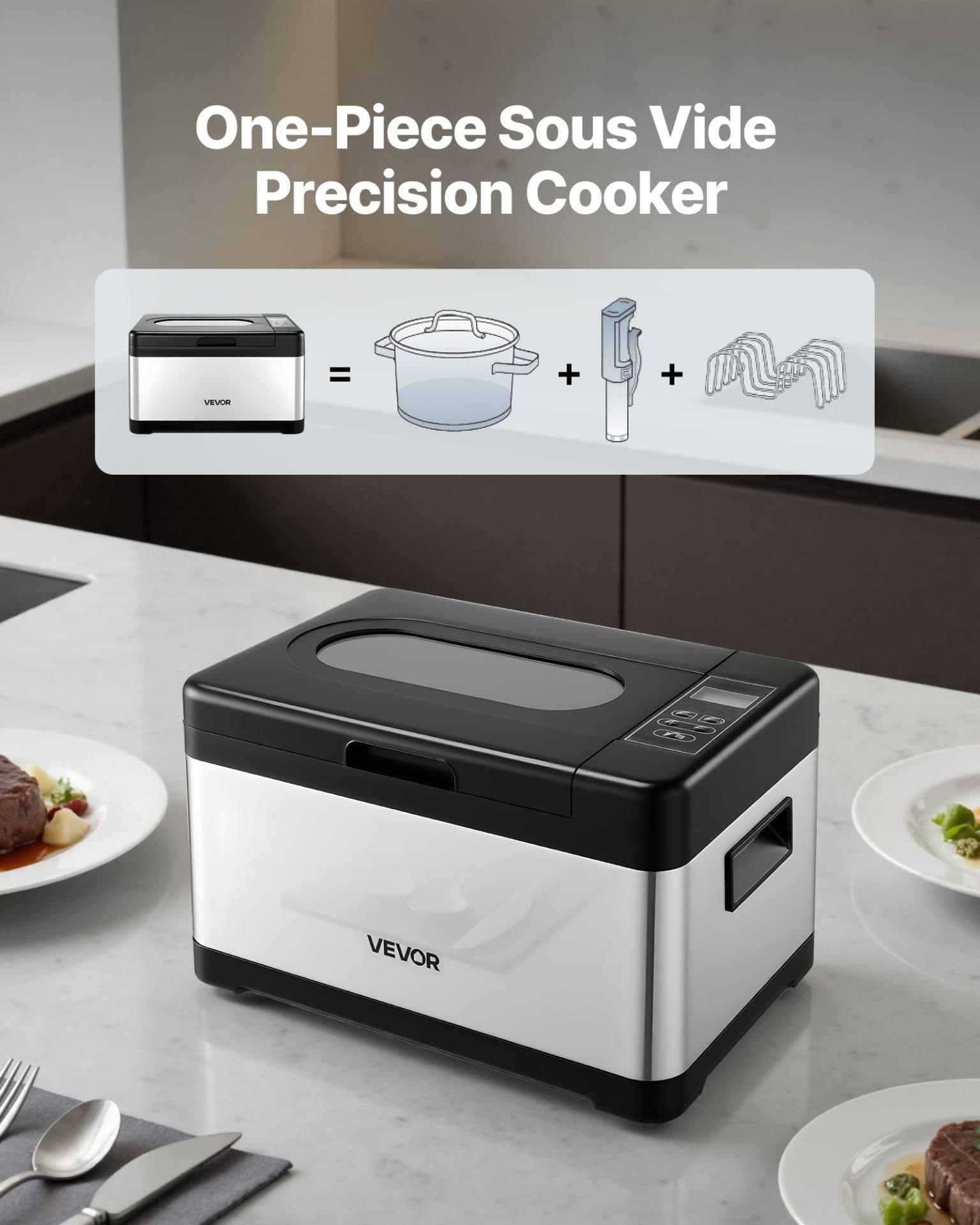 image-VEVOR 8L Sous Vide Cooker - 800W All-in-One Pot with Glass Lid