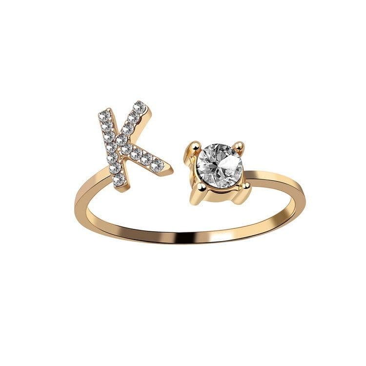 image-New Design Adjustable 26 Initial Letter Ring Fashion Jewelry For Women Simple Elegant Jewelry