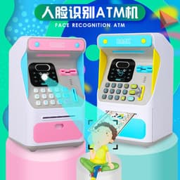image-Simulation Face Recognition ATM Cash Deposit Box Simulation Password Automatic Rolling Money Safe Deposit Box Educational Toys