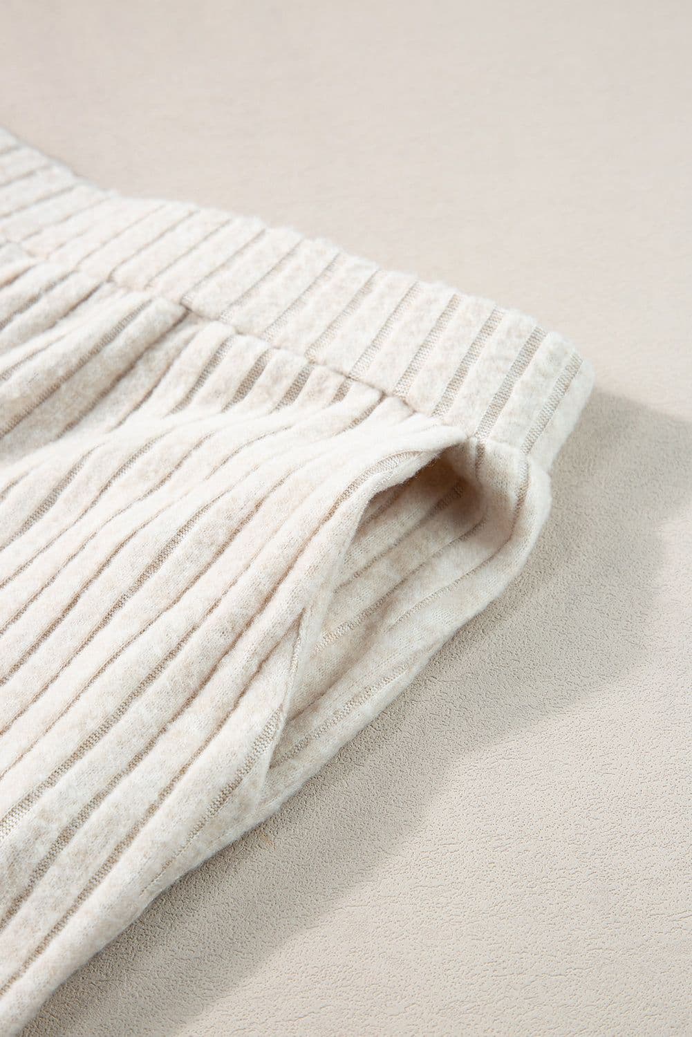 image-Ribbed Knit V Neck Slouchy Two-Piece Outfit - Khaki Modern Chic