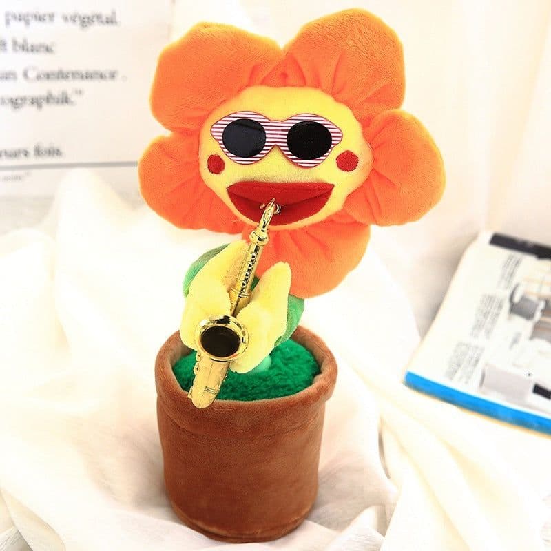 image-Singing Dancing Enchanting Sunflower Musical Plush Toy Saxophone Twisting Light Shining Child Girl Boy Gift Electric Plant Flower Vocal Toy