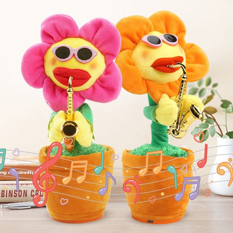 image-Singing Dancing Enchanting Sunflower Musical Plush Toy Saxophone Twisting Light Shining Child Girl Boy Gift Electric Plant Flower Vocal Toy