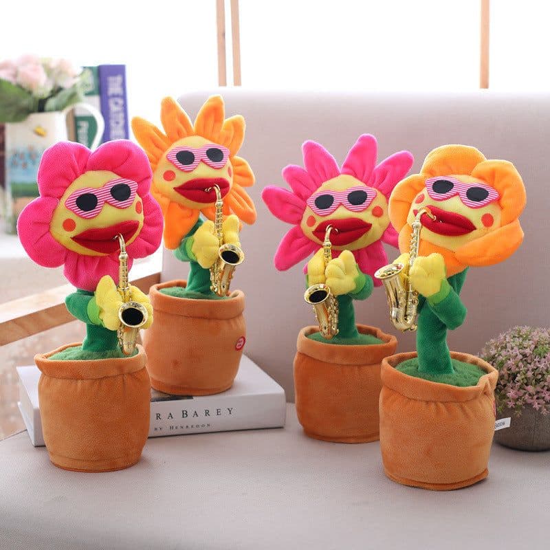 image-Singing Dancing Enchanting Sunflower Musical Plush Toy Saxophone Twisting Light Shining Child Girl Boy Gift Electric Plant Flower Vocal Toy
