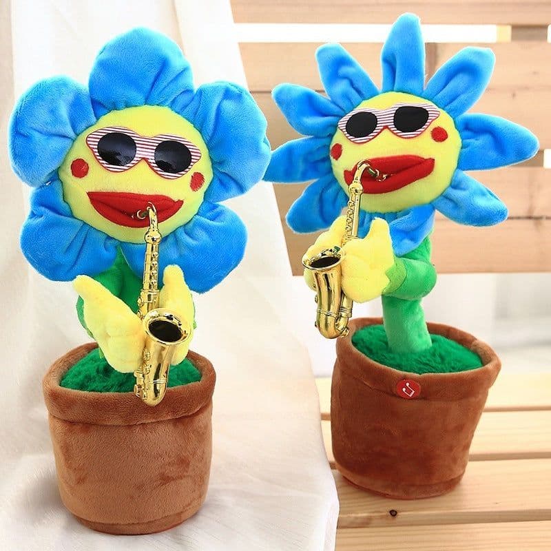 image-Singing Dancing Enchanting Sunflower Musical Plush Toy Saxophone Twisting Light Shining Child Girl Boy Gift Electric Plant Flower Vocal Toy