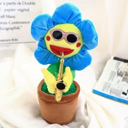image-Singing Dancing Enchanting Sunflower Musical Plush Toy Saxophone Twisting Light Shining Child Girl Boy Gift Electric Plant Flower Vocal Toy