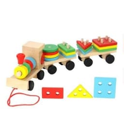 image-Young Delle drag three small trains wooden puzzle disassembly nut combination shape matching early education toys