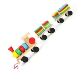 image-Young Delle drag three small trains wooden puzzle disassembly nut combination shape matching early education toys