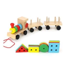 image-Young Delle drag three small trains wooden puzzle disassembly nut combination shape matching early education toys