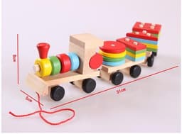 image-Young Delle drag three small trains wooden puzzle disassembly nut combination shape matching early education toys