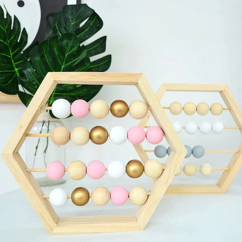 image-Hexagonal Wooden Abacus Beads Early Childhood Education Toys