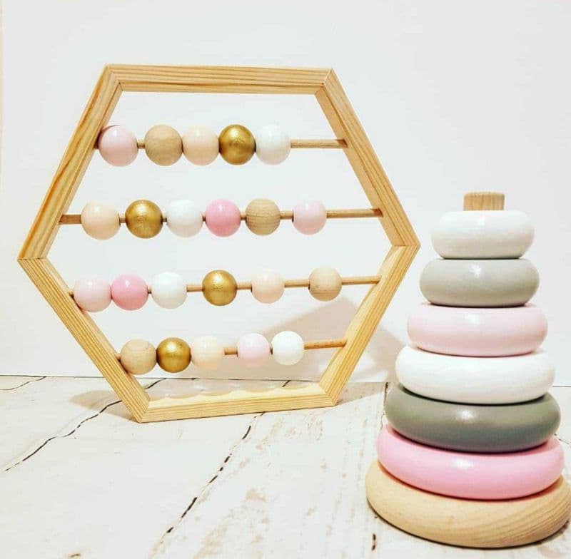 image-Hexagonal Wooden Abacus Beads Early Childhood Education Toys