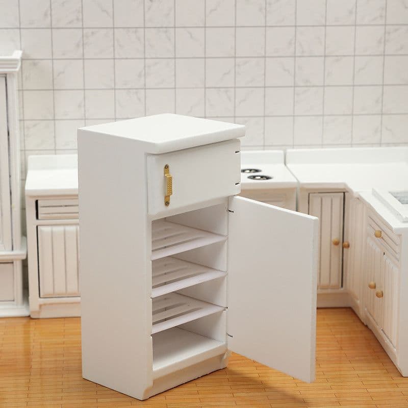 image-Miniature Furniture Miniature Model Kitchen Scene Of Doll House White Refrigerator