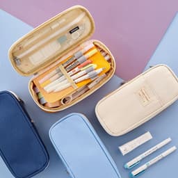 image-Large-capacity pencil case, Japanese and Korean style, macarons color matching for primary and secondary school students, upgradeable pencil case stationery box