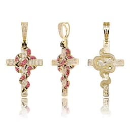 image-Cross-border Amazon New Europe and America Retro Snake Cross Pendant Real Gold Electroplated Full of Zircon Men’s Necklace Jewelry