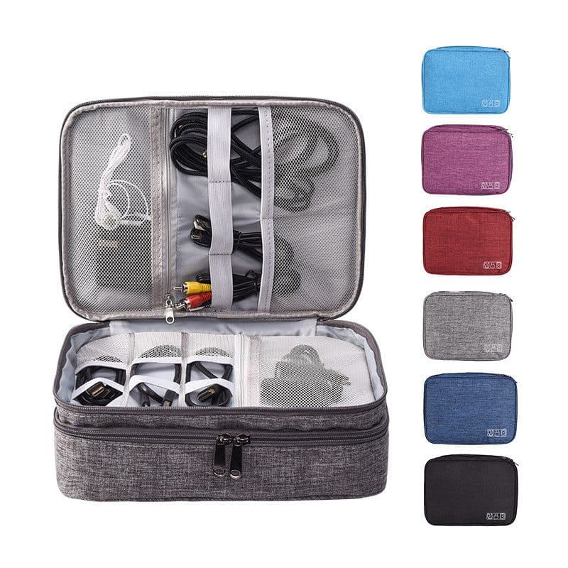 image-Cross-border cation charger storage bag Portable data cable mobile phone storage bag Waterproof three-layer digital bag