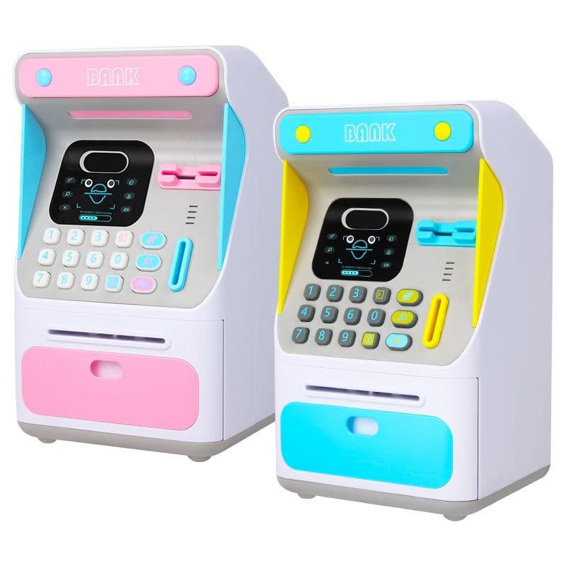 image-Simulation Face Recognition ATM Cash Deposit Box Simulation Password Automatic Rolling Money Safe Deposit Box Educational Toys