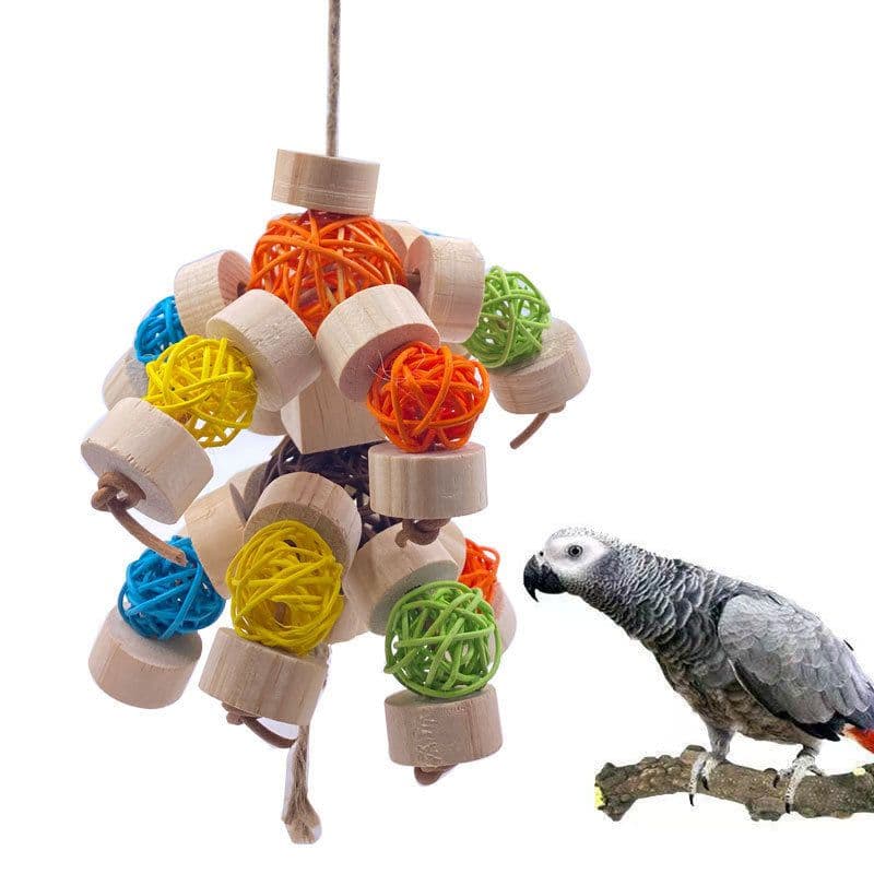 image-Toy Bird Vine Bal Wooden Nibbling Bird Supplies Cage Accessories Toys