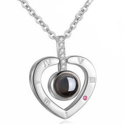 image-Projection Necklace - Silver Peach Heart Alloy
